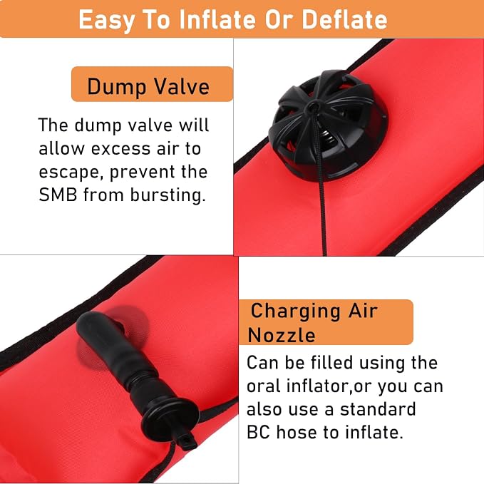 4ft Surface Marker Buoy, Hi-Vi Inflatable Scuba Signal Tube with Reflective Strip, Scuba Diving Open Bottom Float (SMB) for Underwater Diving Snorkeling