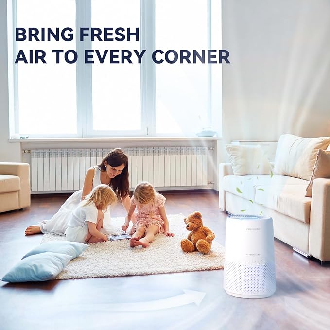 Air Purifiers for Bedroom, H13 HEPA Air Purifiers - Covers Up to 1074 ft² - 24dB Ultra-Quiet Sleep Mode, 360° Outlet Air Cleaner, Perfect for Home, Pets (White)