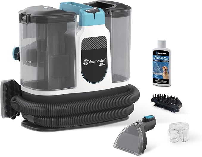 Vacmaster 30 Series Mini Portable Carpet & Upholstery Spot Cleaner Machine | 16KPa Power Suction includes tough stain tool and hose cleaner for Pets, Area Rugs and Couches