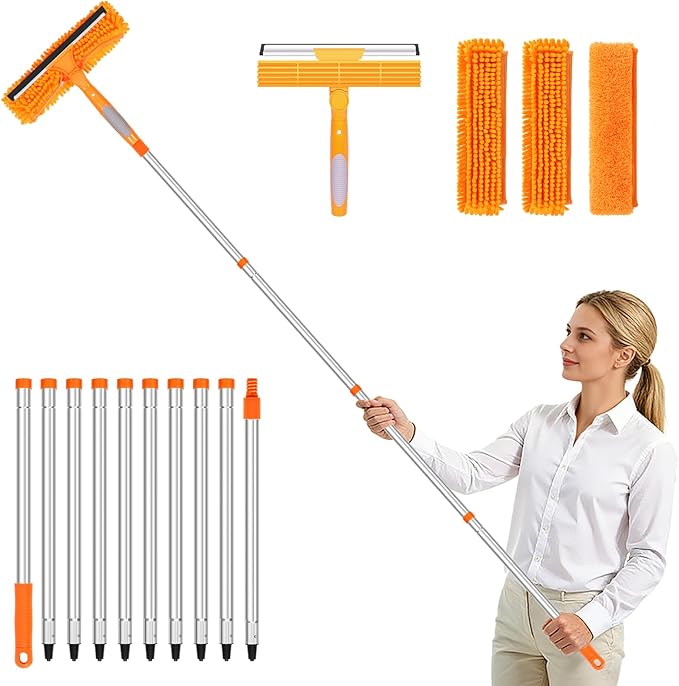 152’’/ 109" Squeegee Window Cleaner, 2 in 1 Rotatable Window Cleaning Tool Kit, Window Washing Kit with Extension Pole for Indoor Outdoor High Window, Car, Glass