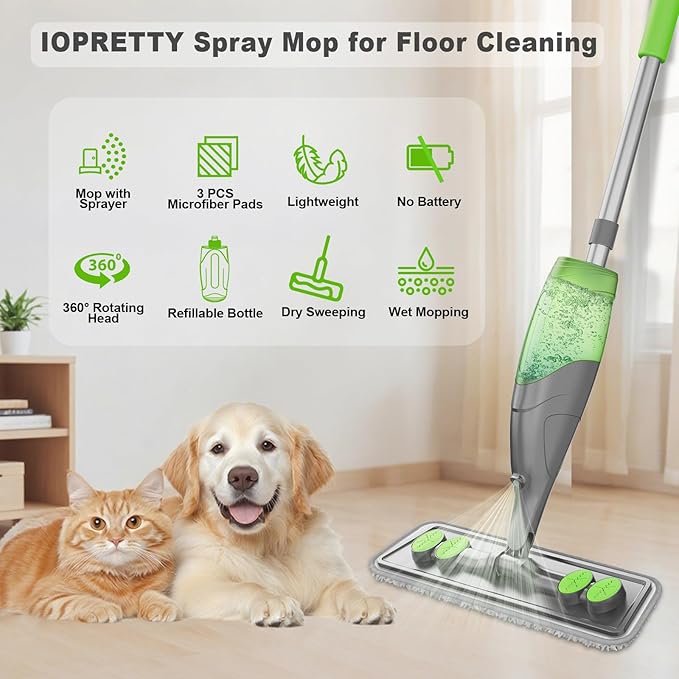 Spray Mop for Floor Cleaning with 3 Microfiber Washable Pads & 520ML Refillable Bottle Bundle