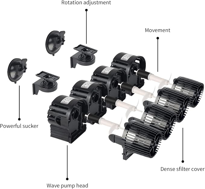 UPETTOOLS 12680 GPH 4-Head Wave Maker Aquarium Circulation Pump | Submersible Powerhead for 180-300 Gal Fresh & Saltwater Tanks. Adjustable Flow, Black