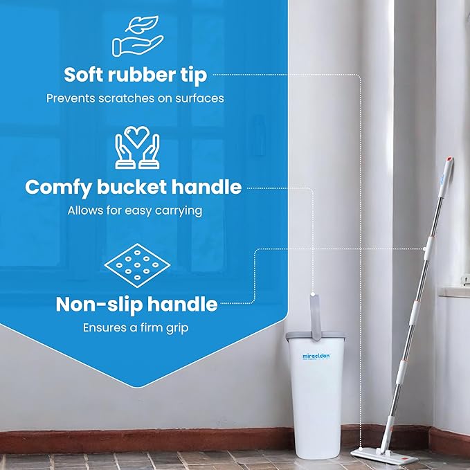 WonderMop and Bucket Set - 6L Bucket Capacity, 54-Inch Pole - Flat Mop and Bucket System - Microfiber Mop & Bucket Floor Cleaning System - Separate Dirty and Clean Water Compartments