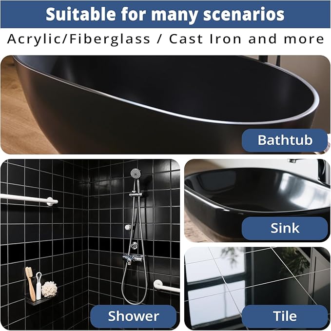 DWIL Tub Paint, Tub and Tile Refinishing Kit with Tools, White Bathtub Paint Water Based &Low Odor, Easy to Use for Sink Bathroom Shower, Semi-Gloss Black, 25-30sq.ft