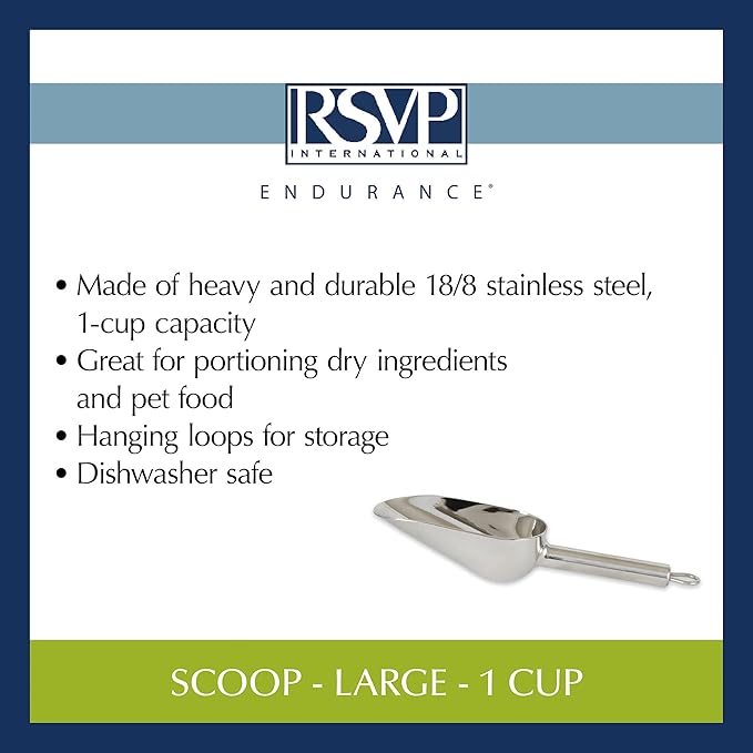 RSVP International Endurance Stainless Steel Measuring Scoop Collection, 1-Cup