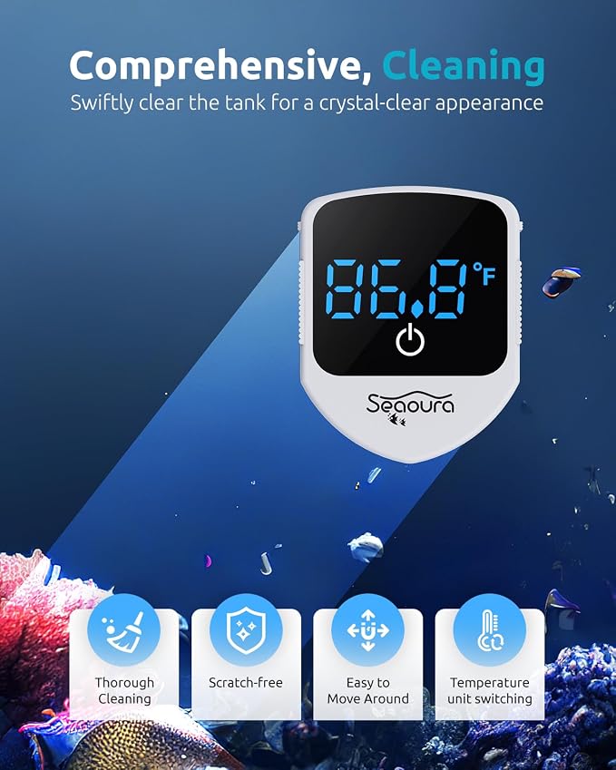 SEAOURA Fish Tank Cleaner Aquarium Gravel Vacuum Tool with Digital Magnetic Cleaner