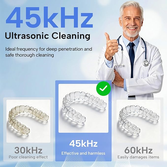 Ultrasonic Retainer Cleaner-45kHz Retainer Cleaner Machine,4 Modes Ultrasonic Cleaner for Dentures, Aligners,Mouth Guards, Braces,Toothbrush,Jewelry-200ML Dental Pod(Black)