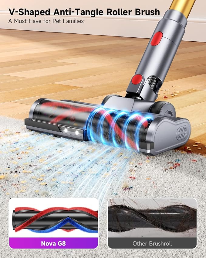 MYUAKO Cordless Vacuum Cleaner 680W 55kPa Vacuum Cleaners for Home Up to 75Mins, Cordless Rechargeable Vacuum Cleaner Anti-Tangled Vacuum Cleaner 1.8L for Hardwood Floor,Carpets,Pet Hair Nova G8