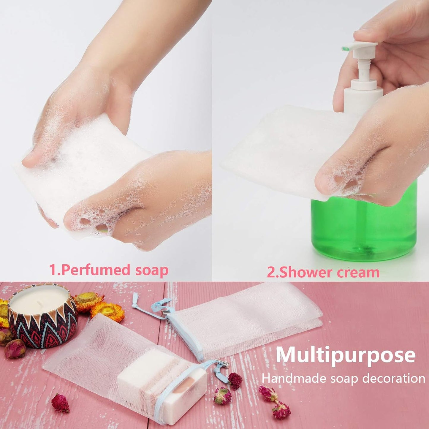 Cobahom Soap Bag 6 Pack 6 x 3.5 Inch Mesh Foaming Net Soap Sack Bags Soap Saver Pouch Net Bags with Drawstring for Bath & Shower （Blue）