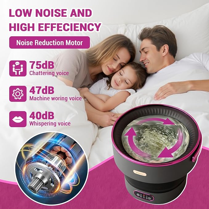13L Mini Portable Washing Machine and Dryer, Folding Compact Small Washer Fully Automatic with 3 Cleaning Modes, Collapsible Camping Washer for RV Dorm Travel Hotel Black Purple