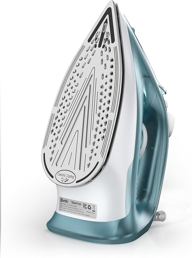Sundu Steam Iron for Clothes with Rapid Heating Ceramic Coated Soleplate, 1500W with Precise Thermostat Dial, Self-Cleaning, Auto-Off, 44oz Water Tank for Home Clothes Ironing Use Green