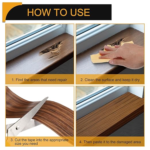 HARFINGTON Wood Grain Repair Tape 15.7 Inch x 33ft Self Adhesive Repair Patch Tape Simulated Wooden Floor Tapes with Plastic Scraper for Tables Doors Windows Furniture, Teak
