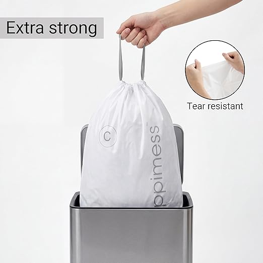 happimess 13.2 Gallon (50L) Drawstring Trash Bags, Unscented, White, Heavy Duty LDPE Liners for Kitchen and Household, Custom Fit 40 Count (2 Packs of 20 Liners) HPM3000C-W-2SET