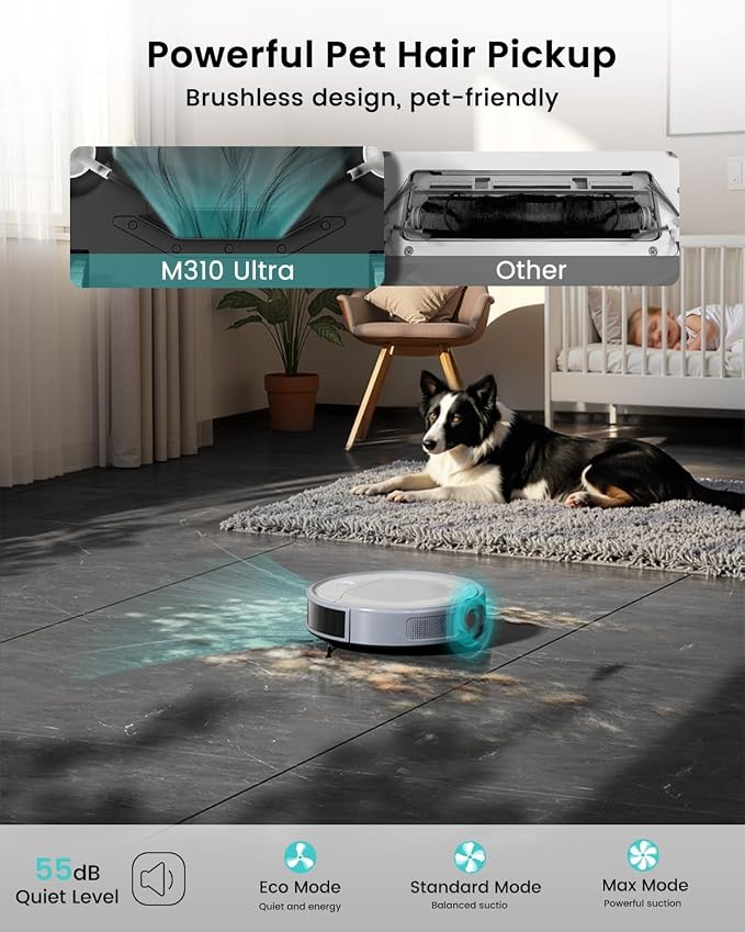 Lefant M310 Ultra Robot Vacuum and Mop, 6000Pa Suction-Slim Robotic Cleaner, Accurate Obstacle Avoidance, WiFi/App/Alexa Control, 170min Runtime, with ToF LiDAR Navigation for Pet Hair and Home