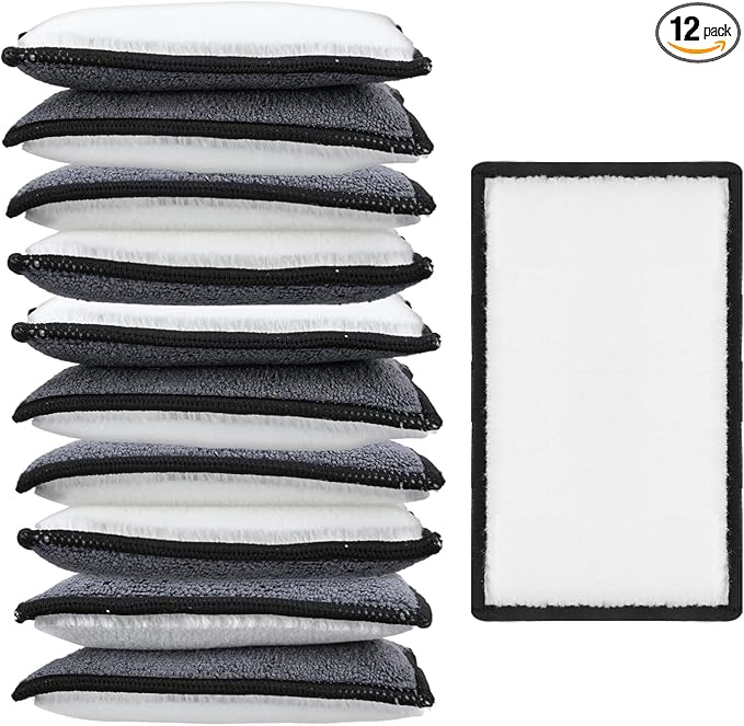 12 Pcs Car Interior Scrubbing Sponge, 5.9'' x 3.5'' Microfiber Car Wax Applicator Scrubber Pad, Cars Detailing Microfiber Interior Scrub Pad,Washing Sponges for Leather Seat Couch Cleaning, Gray