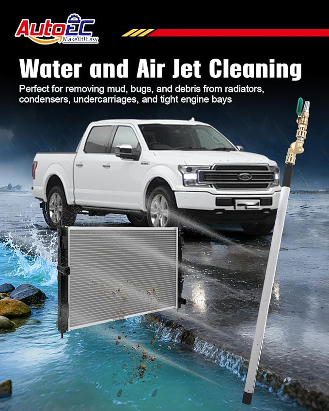 AutoEC 40" Radiator Cleaning Wand for Cars, 4500 PSI Stainless Steel Water/Air Cleaning Wands Kit with 180° Swivel Joint & Cleaning Brush for Trucks, Heavy Equipment