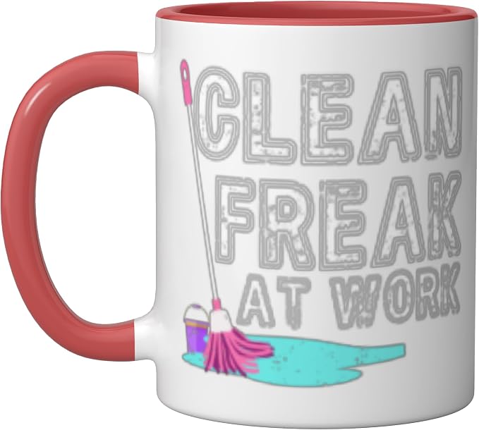 Clean Freak at Work Cleaning Ceramic Mug, Red/White