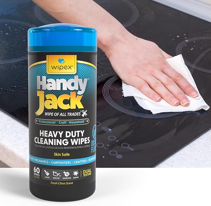Wipex Handy Jack Heavy Duty Wipes, Dual Texture Cleaning Cloth – Used for Hands, Equipment, Tools, Garden, Automotive, Easily Removes Paint, Oil, Grease, & Dirt, 60 Count (Pack of 3)
