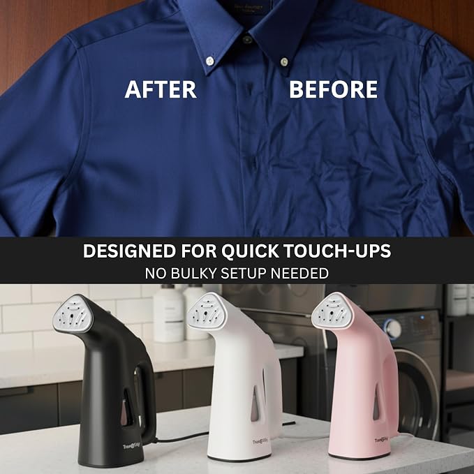 True & Tidy Compact Handheld Garment Steamer for Clothes, Travel Steamer with Stainless Steel Nozzle, 800 watts, Black