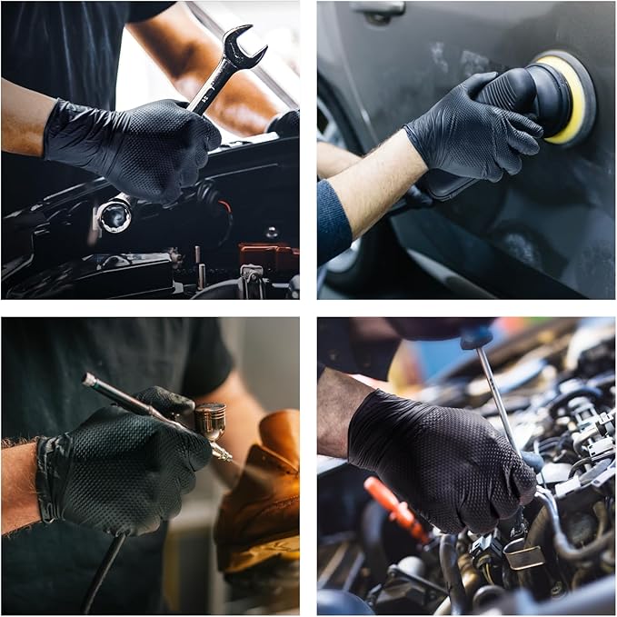ANBOSON 10 Mil Nitrile Disposable Gloves Heavy Duty Mechanic Gloves Raised Diamond Texture Thick (Black of 1000, X-Large)