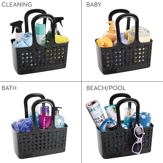 iDesign Portable Shower Tote Caddy for College Dorm or Bathroom, Set of 3, Black, Made in USA