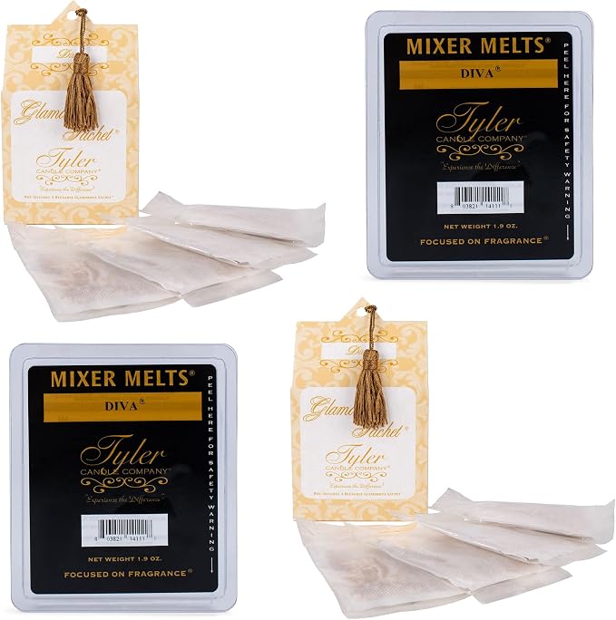 Elanze Designs Tyler Candle Diva 1.9 Ounce Tart Mixer Melts and Laundry Sachet Bundle; Set of 4