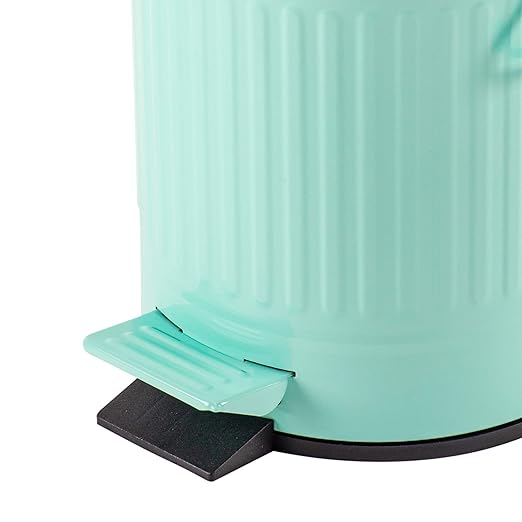 Bathroom Trash Can with Lid, Small Waste Basket for Home Bedroom, Retro Step Garbage Can with Soft Close, Vintage Office Trash Can, 5 Liter/ 1.3 Gallon, Glossy Mint Green