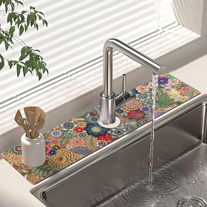 Dish Drying Mat for Kitchen Counter Matt, 2PCS 19"x12" Dish Drainer Mat & 24"x5.5" Sink Splash Guard, Super Absorbent Non-slip Rubber Backed