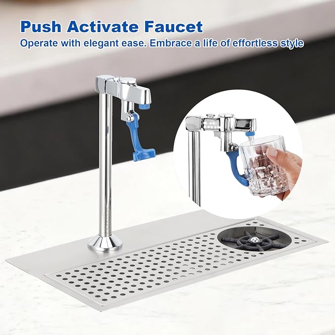 Topyond Glass Rinser, Commercial Stainless Steel Cup Washer with Multi-Angle Water Outlet, Pitcher Rinser for Bar, Restaurant, Cafe, Automatic Glass Cleaning, Push Type Faucet for Baristas