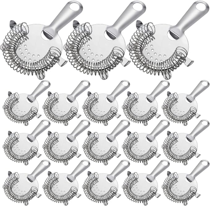 Funnymoom 16 Pack Cocktail Strainer 4 Prong Stainless Steel Bar Bartender Strainer 6 Inches Silver Bar Drink Tool for Bartenders and Mixologists