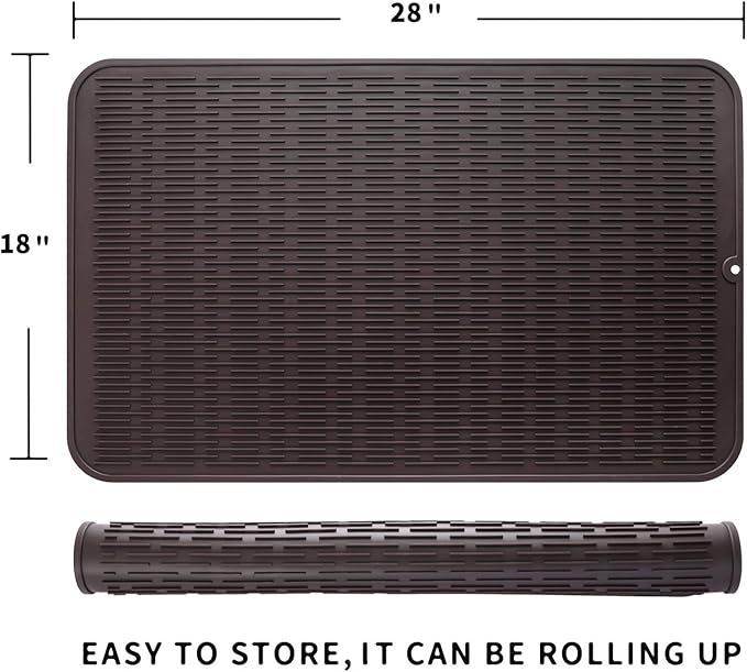 MicoYang Silicone Dish Drying Mat for Multiple Usage,Easy clean,Eco-friendly,Heat-resistant Silicone Mat for Kitchen Counter or Sink,Refrigerator or Drawer Liner Coffee 3XL 28 inches x 18 inches