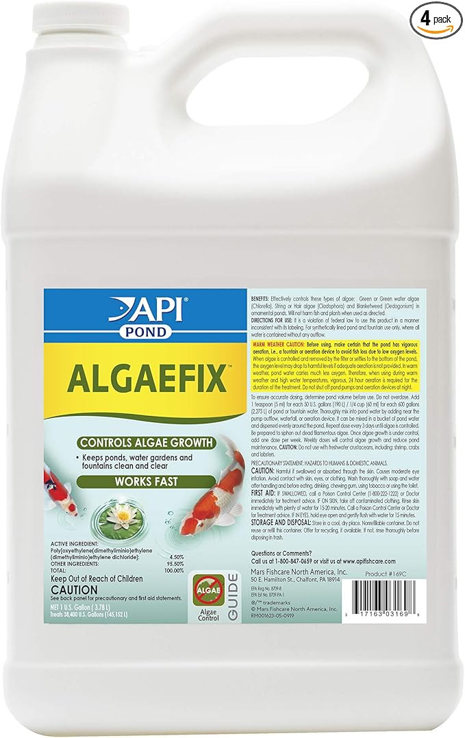 API POND ALGAEFIX (1 gallon) Pond Algae Control - Copper Free - Clean, Clear Water - Up to 38400 Gallons - Safe for Fish, Plants - Water Gardens, Fountains - Natural Active Ingredient - EPA-Registered