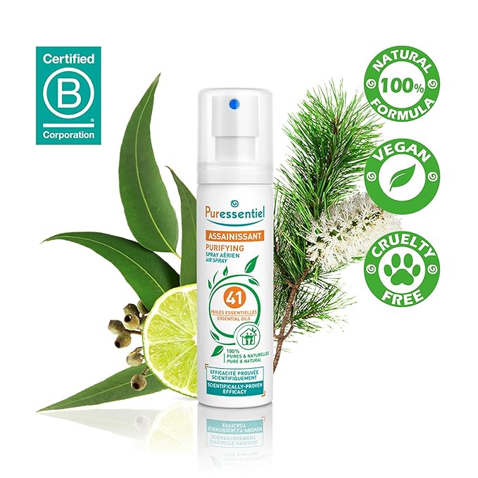 "Puressentiel Purifying Air Freshener Spray - Room Spray with 41 Essential Oils - Eliminate Odors without Synthetic Chemicals - Multi-Use - 6.75 oz"