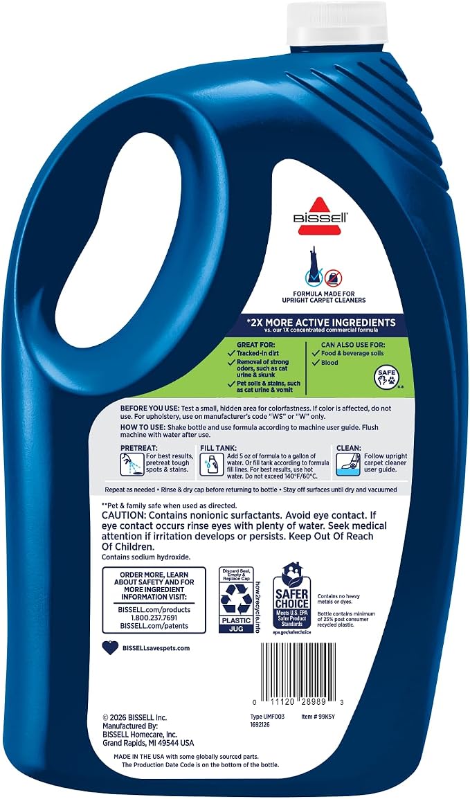Bissell Pet & Stain Odor Full Size Deep Cleaner Machine Solution, 1 Gallon, 99K5Y