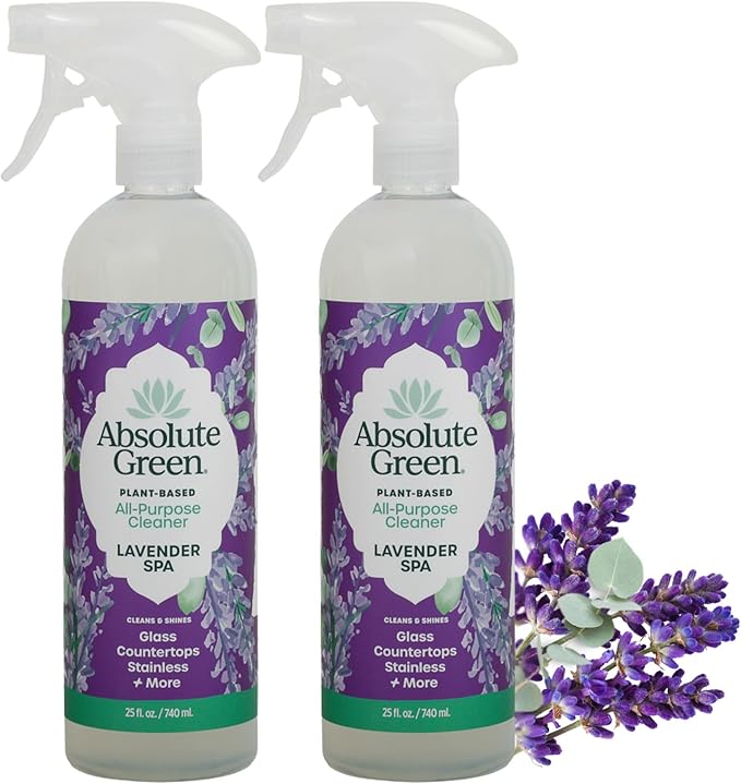 Absolute Green All Purpose Cleaner Spray, Non-Toxic, Kitchen, Bath, Countertop, Stainless, Safe around Kids + Pets, Natural Lavender Spa Scent, 25 oz (2 Pack)