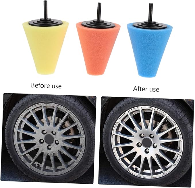 Unomor 12pcs Drill Buffing Sponge Pads for Auto Wheel Polishing Polishing Cone for Car Motorcycle and Boat Detailing Yellow