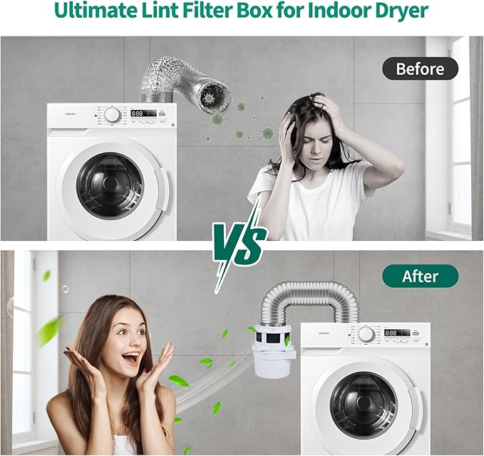 2026 Exclusive 3-in-1 Indoor Dryer Vent Kit with Silver Dryer Vent Hose - Dryer Lint Catcher Box Water Filter Bucket - Indoor Dryer Lint Trap for Electric Dryer