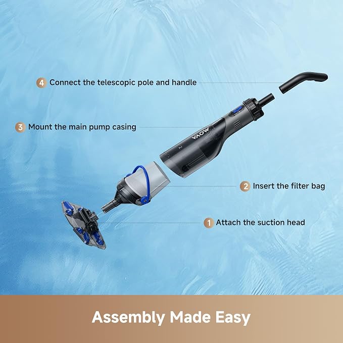 MOVA Handler V10 Cordless Pool Vacuum, 18.5 GPM Suction, Transparent Suction Head & 5.9ft Telescopic Pole and Skimmer Net, 60min Runtime, Handheld Rechargeable Pool Cleaner for All Pool Types, IPX8