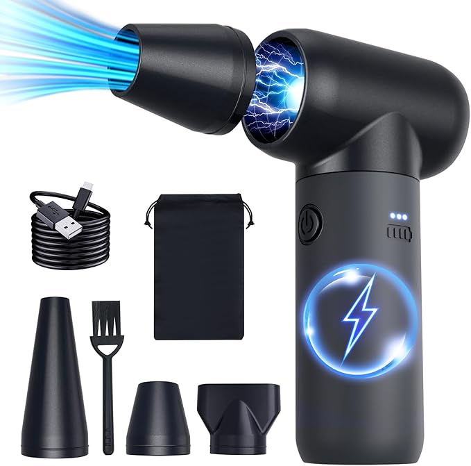 3-Gear Electric Portable Air Duster - 180000RPM Jet Dryer Blower, No Canned Air, Jet Fan for Car Dry, Computer Cleaning