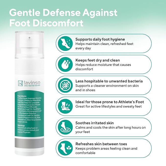 Lavinso Athlete’s Foot Care Spray with Tea Tree Oil – Shoe Deodorizer & Foot Odor Eliminator for Smelly Feet – Deodorant with Natural Ingredients