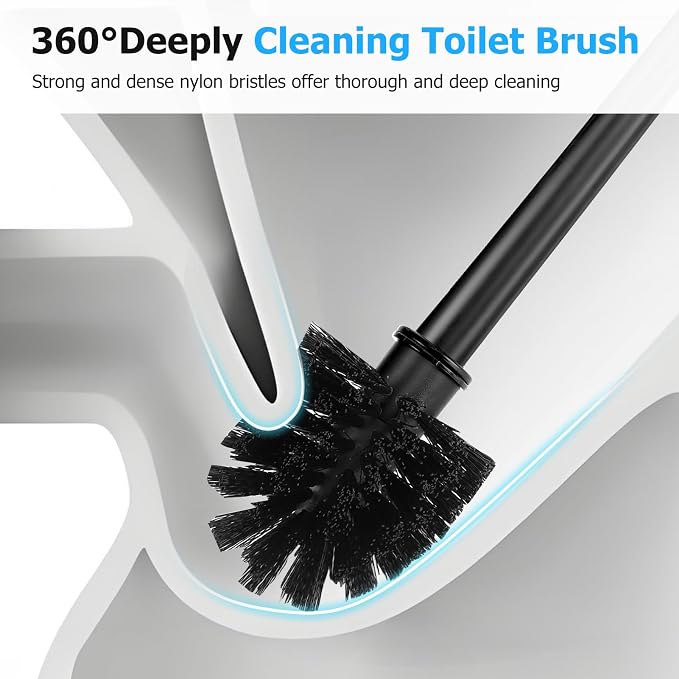 2Pack 2 in 1 Toilet Brush and Plunger Set, Bathroom Cleaning, Black | Extended Handle Plunger, Toilet Bowl Brush Plunger Set, Cleaning Tools, plunger and brush set,Stiff bristle toilet brush with