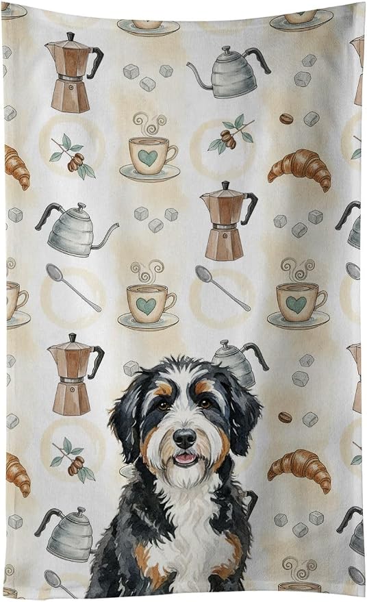 Caroline's Treasures Berndoodle Coffee Bar Kitchen Towel Velour Plush Front and Cotton Loop Back Machine Washable