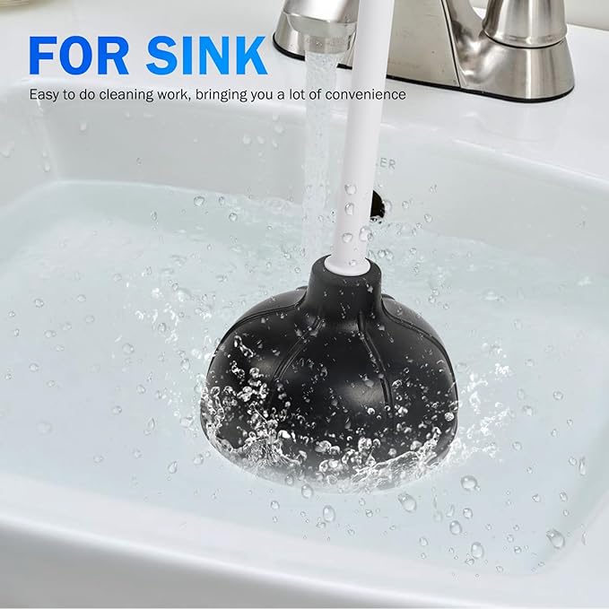 Force Suction Cup Rubber Toilet Plunger with PP Handle, Toilet Bowl Plunger Heavy Duty Pump Clogged Solution for Bathroom Stores Restaurants Strong Sink to Fix Clogged Toilets Drains Sinks (2)