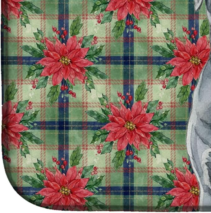 Caroline's Treasures Blue Neapolitan Mastiff Christmas PoinsettIas Dish Drying Mat Absorbent Dish Drying Mat Pad for Kitchen Counter Dish Drainer Mat for Countertop, 14 x 21", Multicolor