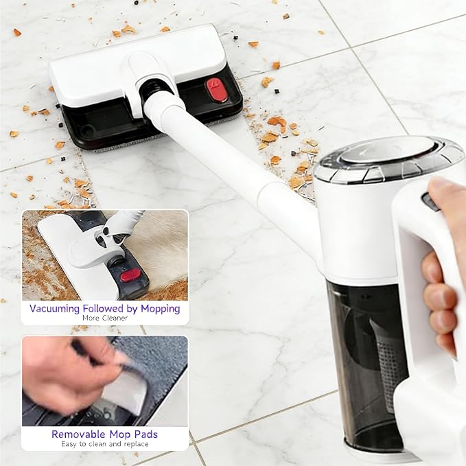 Cordless Vacuum Cleaner with Mop Function,1.5L Dust Cup, Washable HEPA Filter, Lightweight 4.27lbs Stick Vacuum for Hard Floors/Tiles + Blower Function, Water Tank & Mop Pads