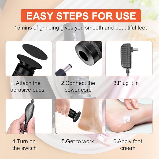Electric Foot Callus Remover 36W, 1200RPM Heavy Duty Metal Grinder | 36W Motor, 60PCS Sandpaper Discs, Metal Body, Plug-in Corded, for Cracked Heels & Calluses, Home & Salon Pedicure Tool