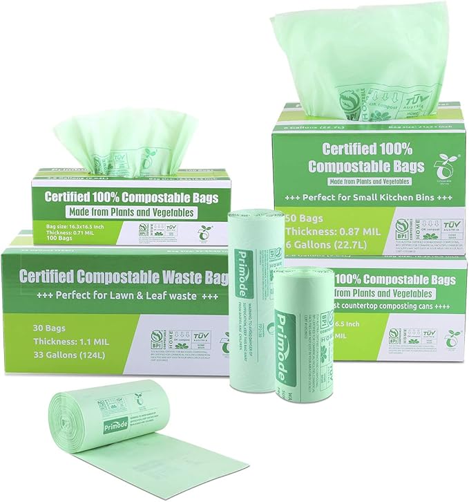 Compost Bags, Compostable Trash Bags 2.6 Gallon Compostable Bags, Small Compost Bags for Countertop bin Extra Thick 0.71 Mil. ASTM D6400 Certified By BPI and TÜV AUSTRIA (2.6 Gallon, 200 Units)