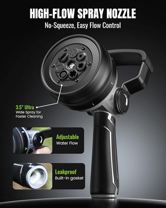 RAINPOINT Garden Hose Nozzle with Solid Brass Quick Connector 7 Spray Patterns Heavy Duty Metal Water Hose Sprayer and 3/4 GHT Leak-Proof Fittings for Instant Connection and Device Switching