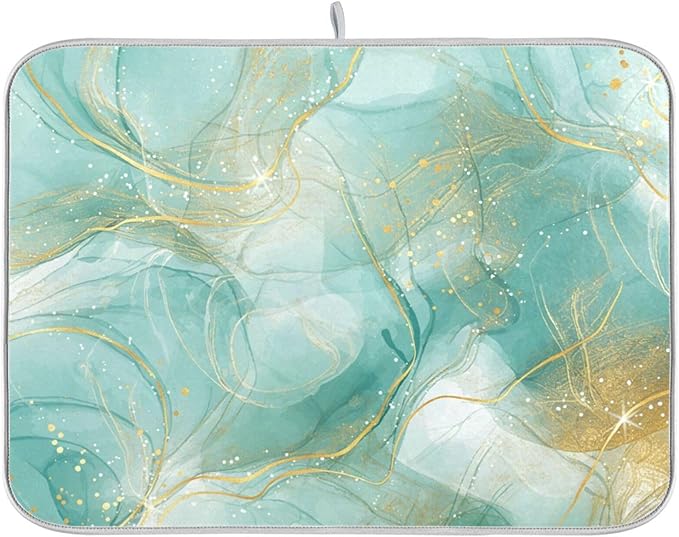Dish Drying Mats for Kitchen Counter Green Turquoise Cyan Mint Liquid Microfiber Drying Matt for Countertop Sink Dishes Medium 16 x 18 Inches