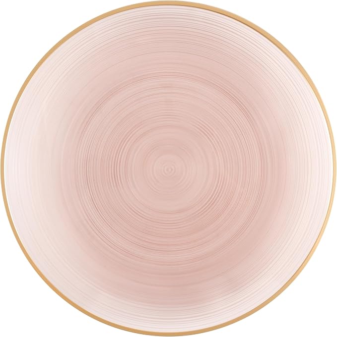 PLASTICPRO 128 Pieces Crystal Design Plastic Plates Combo Pack 64-7 inch and 64-10 inch Elegant Disposable Plates, Rose Color With Gold Rim